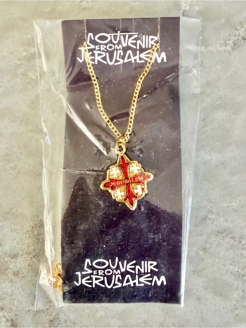 Vintage Jerusalem Cross Souvenir Pendant Necklace NOS